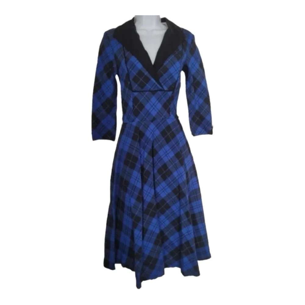 Unique Vintage Trudy BlueTartan Plaid Swing Dress 1950s Wm’s Sz XS #0181